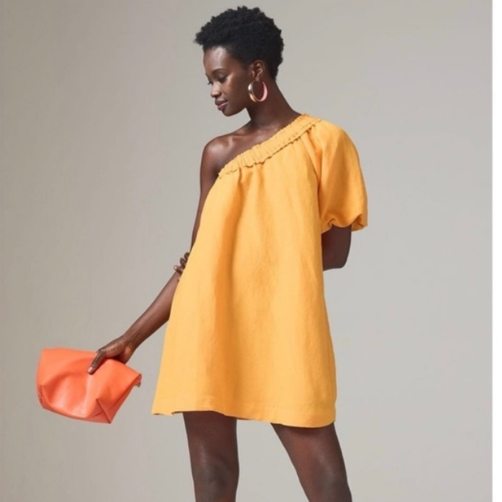 Anthropologie One-Shoulder Orange Mini Dress